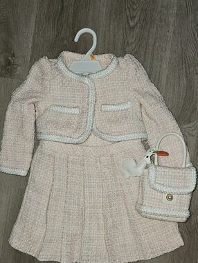 Toddler Girls Pink Tweed Dress & Cropped Jacket Set